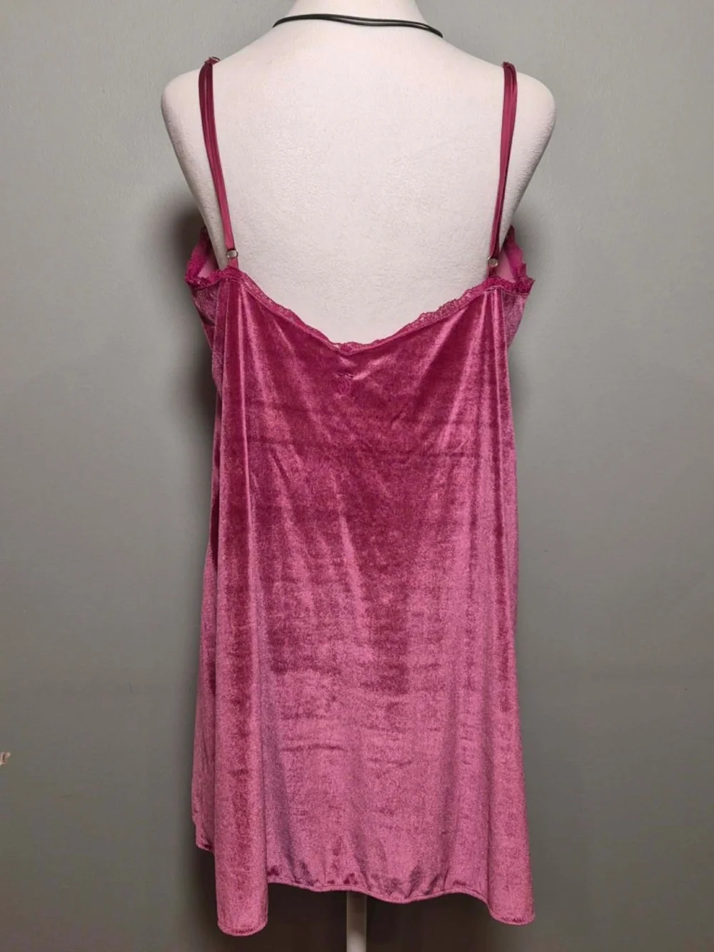 Victoria Secret Y2K Crushed Velvet Lace Fuchsia Pink Fairy Evening Slip Dress L